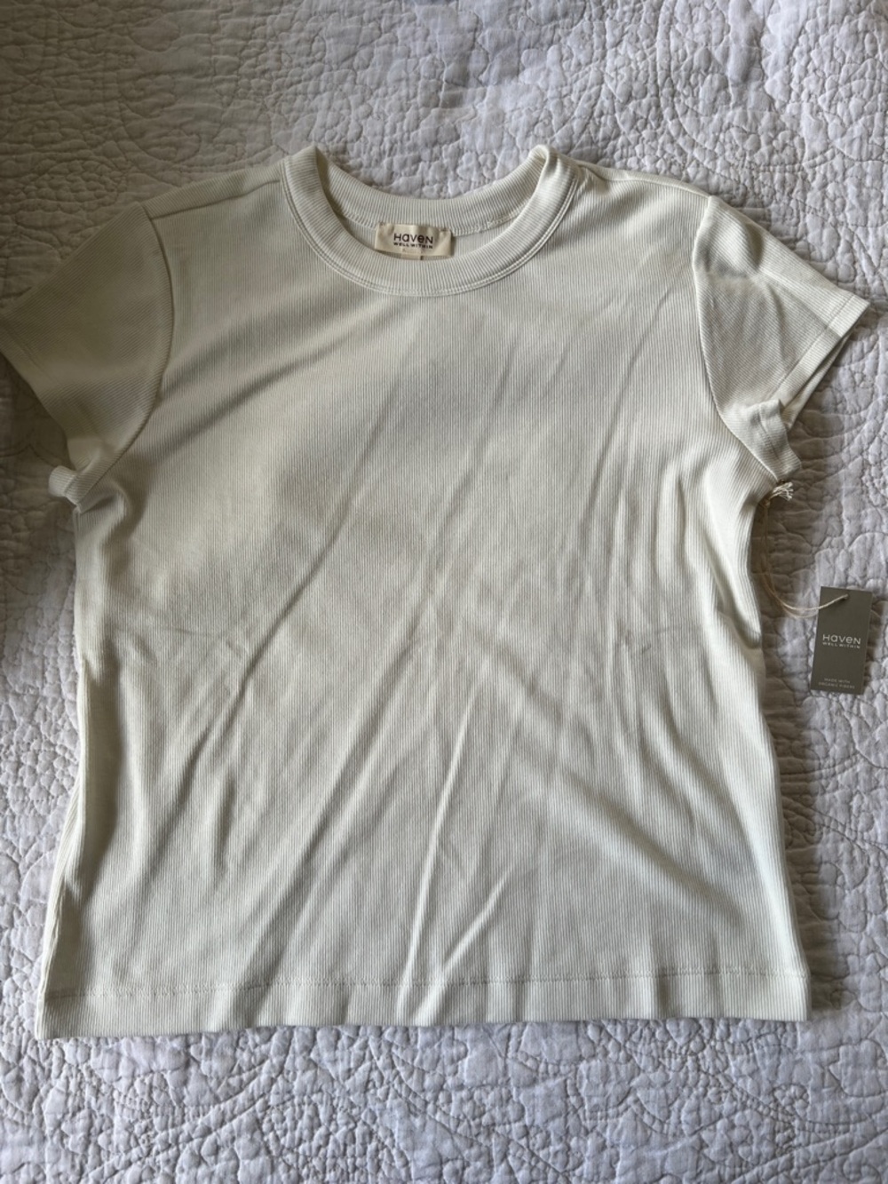 Haven Short Sleeve Ribbed Crewneck Top in Off-White